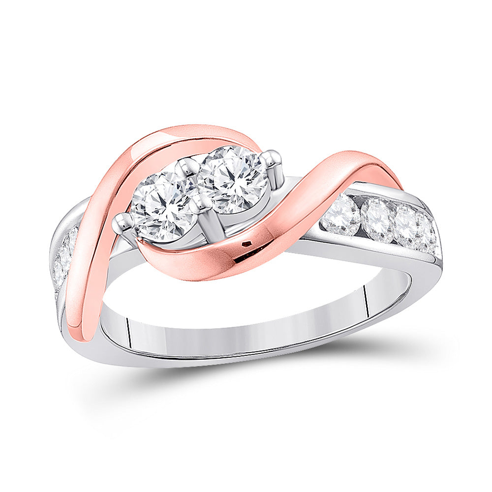 14kt Two-tone Gold Round Diamond 2-stone Bridal Wedding Engagement Ring 1 Cttw
