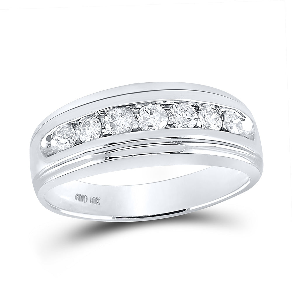 Gold Band Wedding Ring 3/4 Cttw Round Natural Diamond Mens