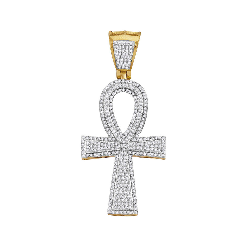 10kt Yellow Gold Mens Round Diamond Ankh Cross Charm Pendant 1 Cttw