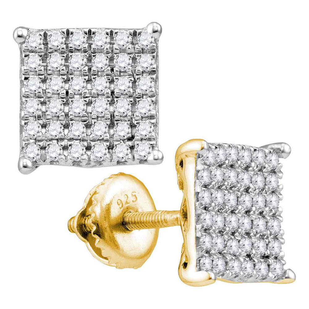 10kt Yellow Gold Womens Round Diamond Square Cluster Stud Earrings 3/4 Cttw