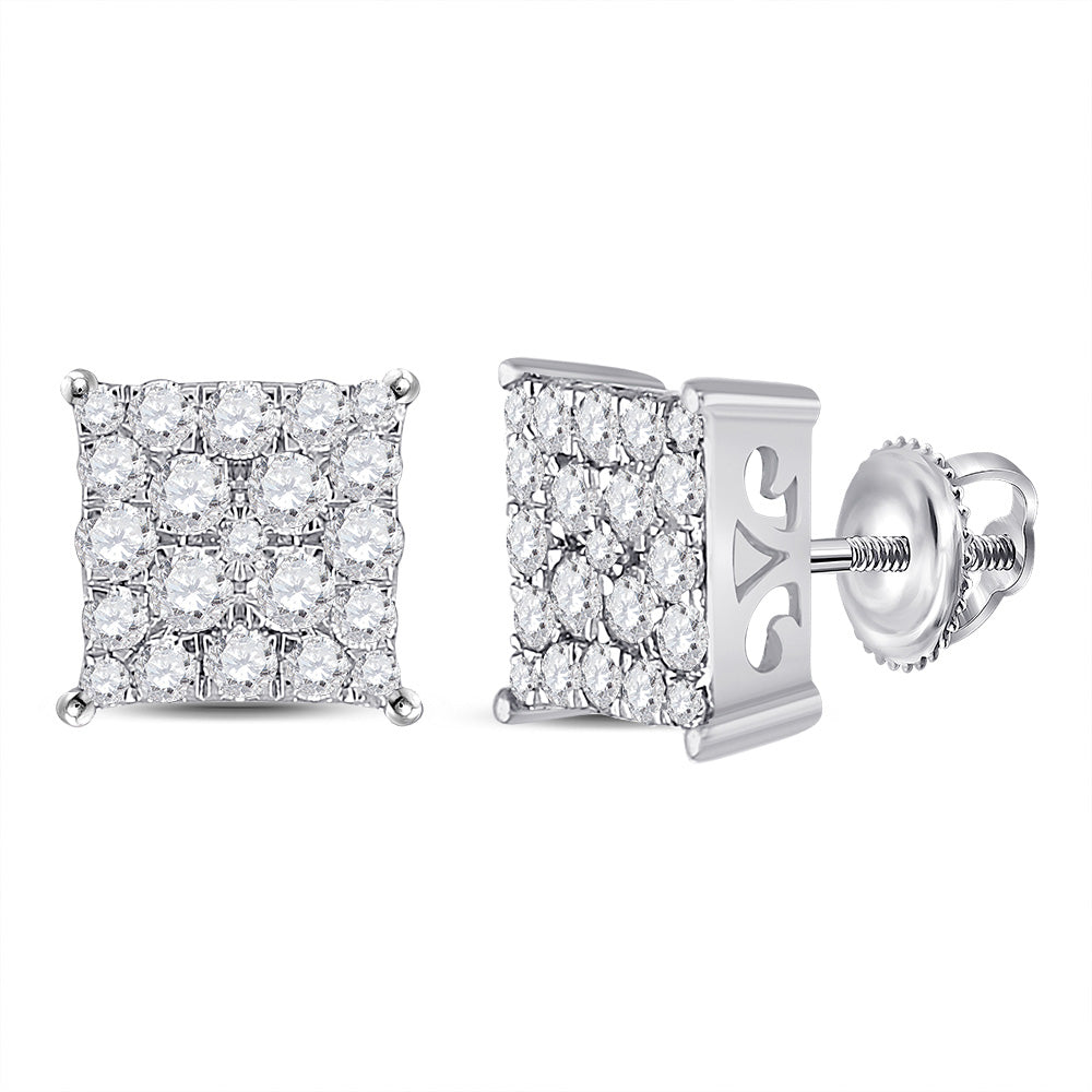 10kt White Gold Womens Round Diamond Square Earrings 3/4 Cttw