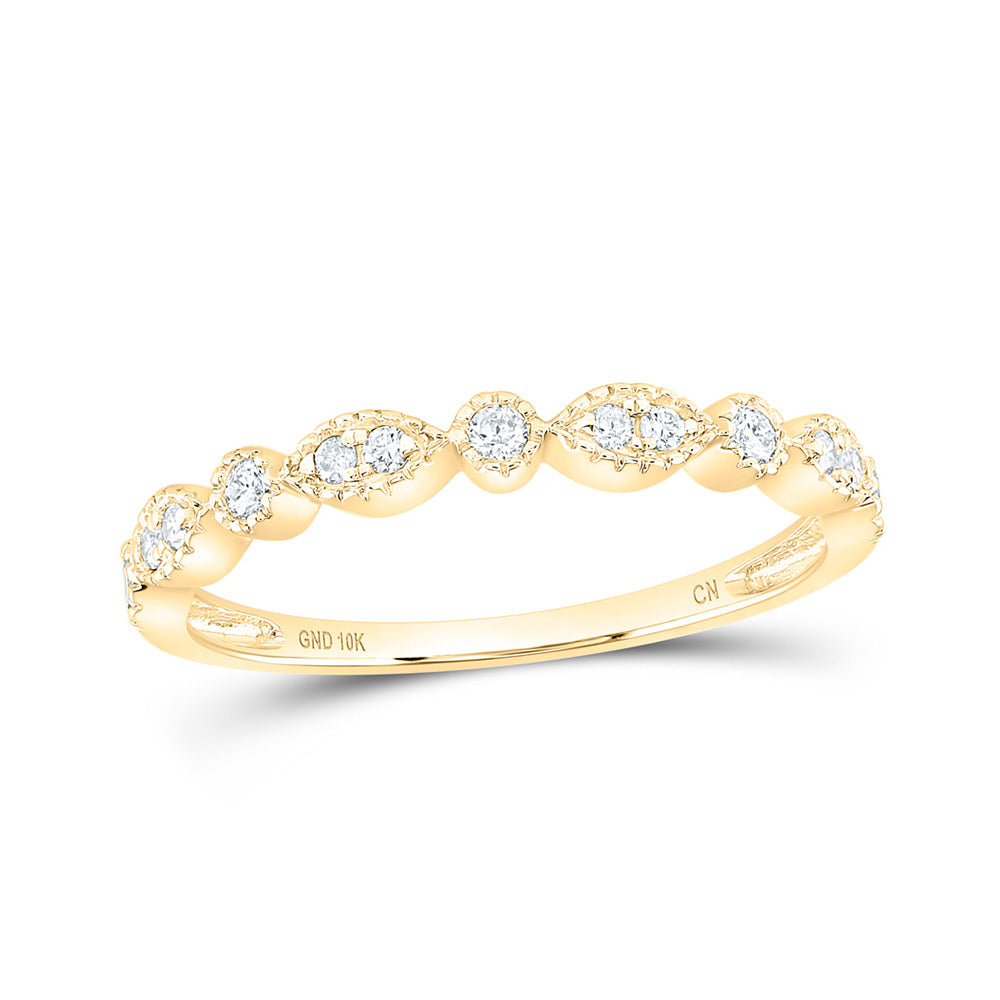 10kt Yellow Gold Womens Round Diamond Marquise Dot Stackable Band Ring 1/6 Cttw