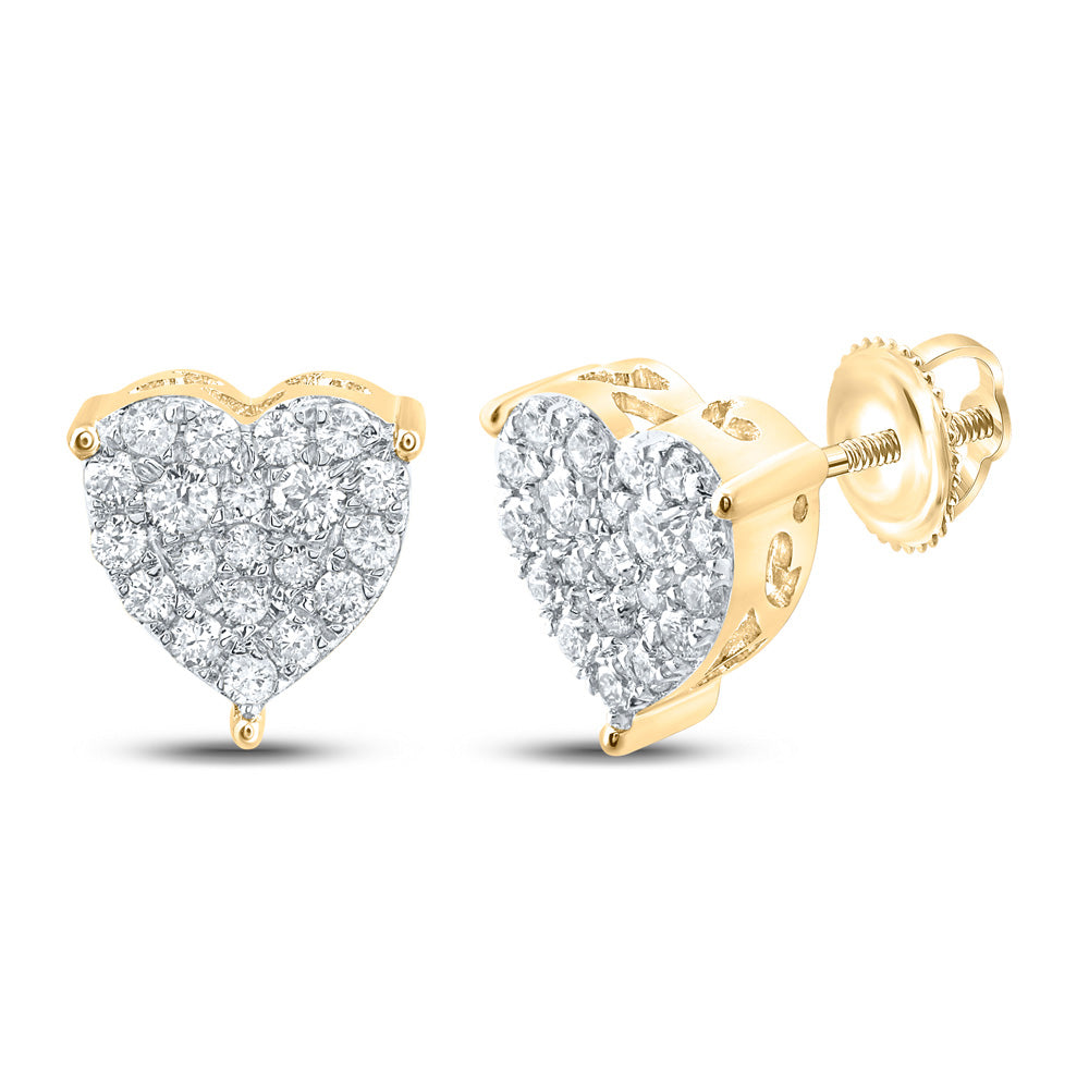 10kt Yellow Gold Womens Round Diamond Heart Earrings 1/2 Cttw