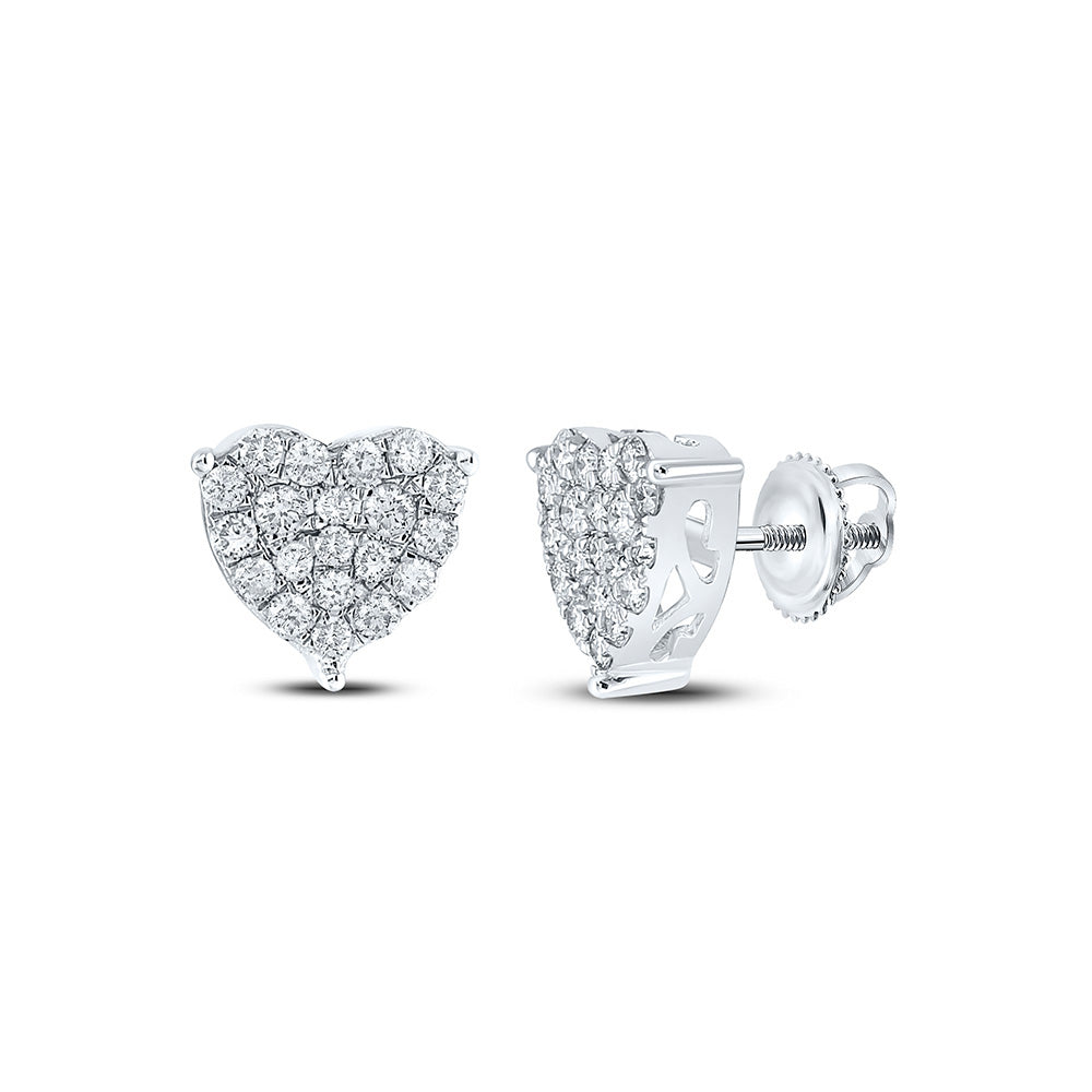 10kt White Gold Womens Round Diamond Heart Earrings 1 Cttw