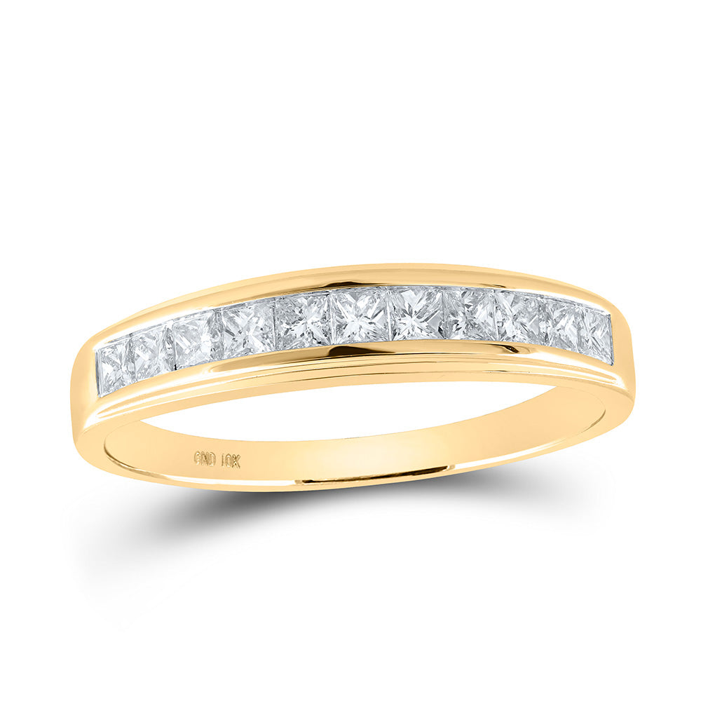 Gold Band Wedding Ring 3/4 Cttw Princess Natural Diamond Mens (2.69 grams)