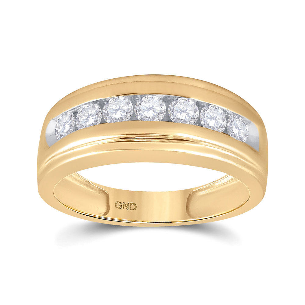 Gold Band Wedding Ring 7/8 Cttw Round Natural Diamond Mens