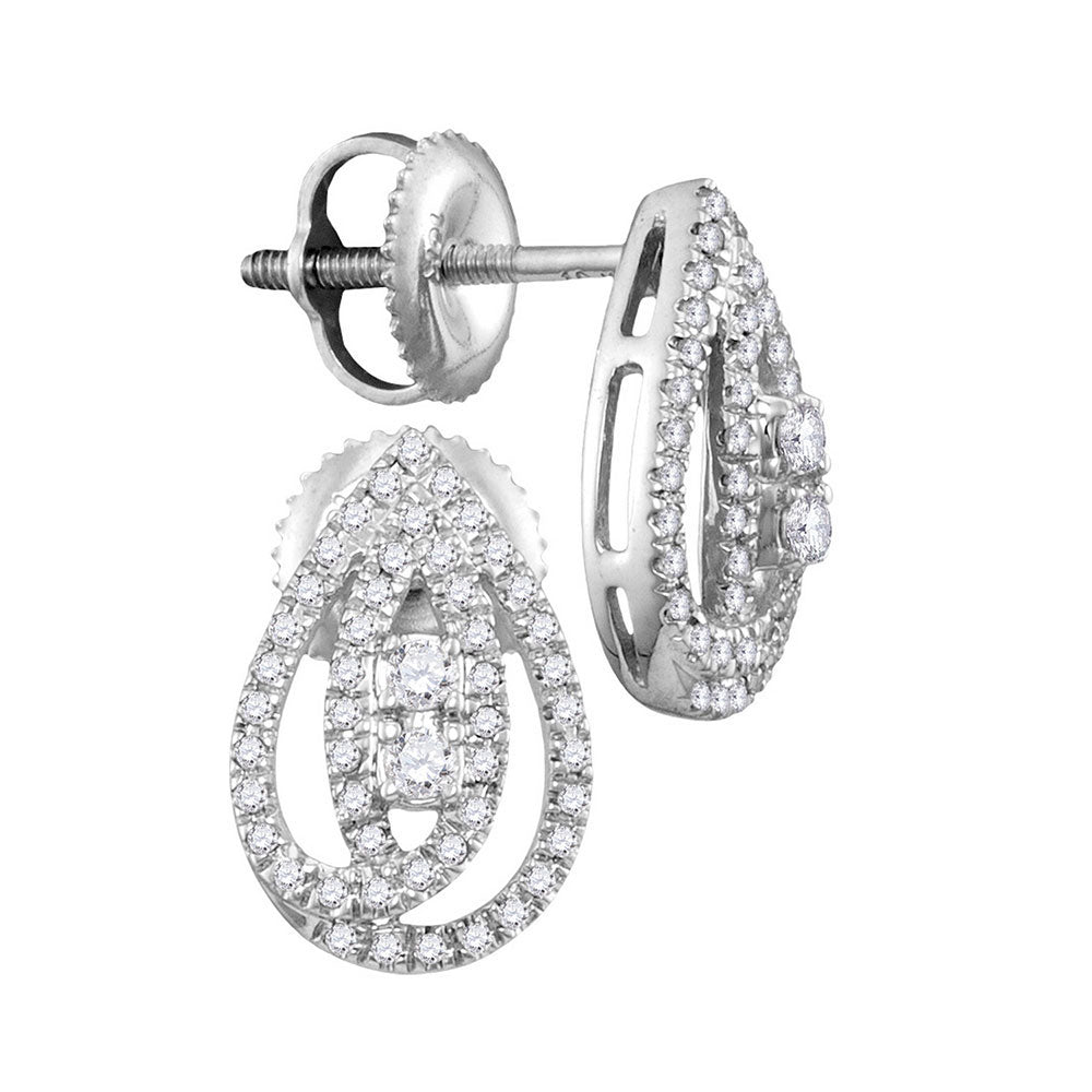 10kt White Gold Womens Round Diamond Teardrop Earrings 1/4 Cttw