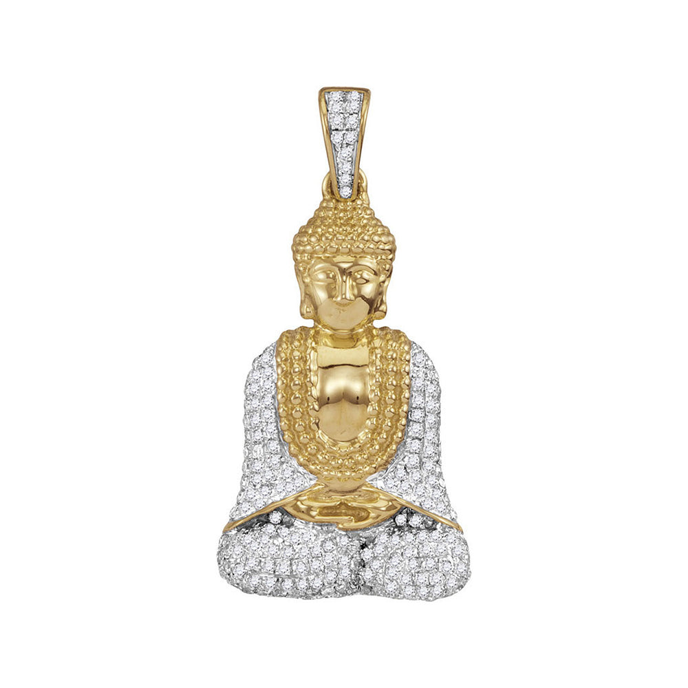 10kt Yellow Gold Mens Round Diamond Gautama Buddha Charm Pendant 1/2 Cttw