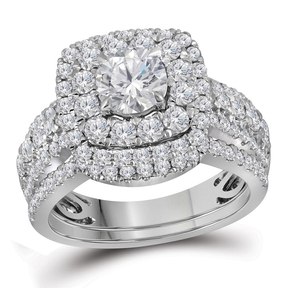 14kt White Gold Round Diamond Halo Bridal Wedding Ring Band Set 2-1/2 Cttw