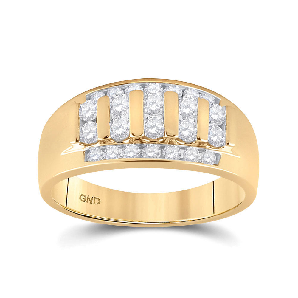 Gold Band Wedding Ring 1 Cttw Round Natural Diamond Mens