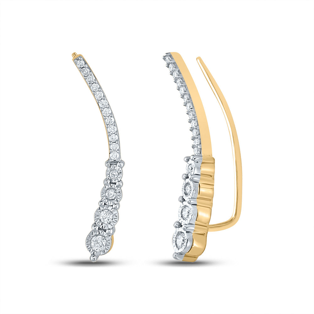 Yellow-tone Sterling Silver Womens Round Diamond Climber Earrings 1/4 Cttw
