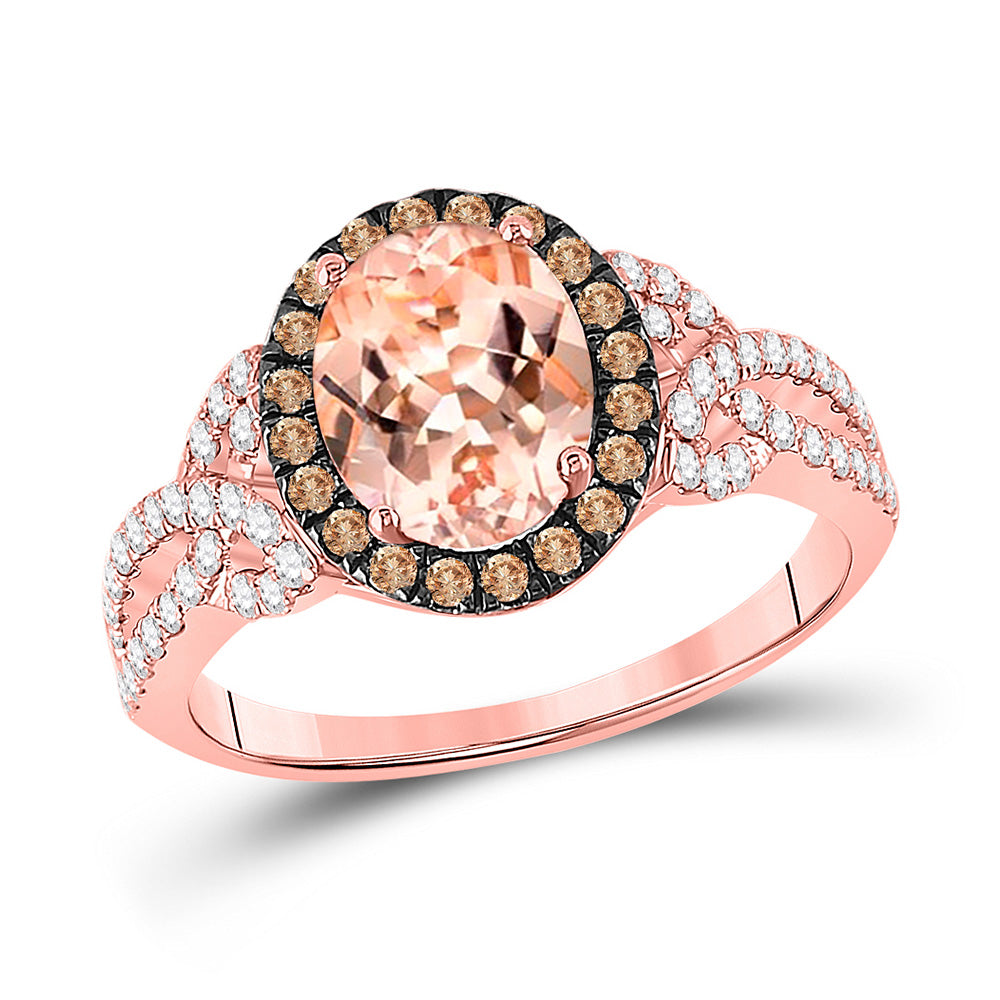 14kt Rose Gold Womens Oval Morganite Diamond Solitaire Ring 5/8 Cttw