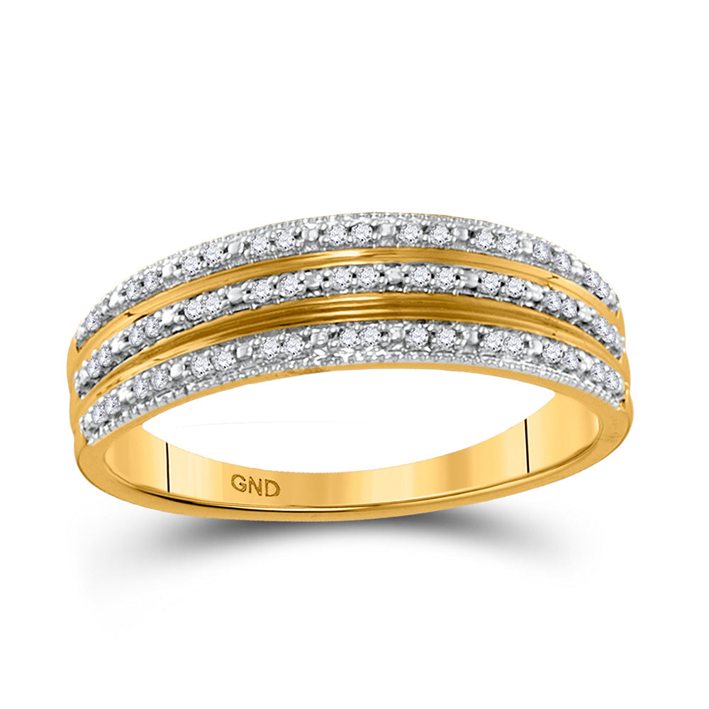 10kt Yellow Gold Womens Round Diamond Striped Band Ring 1/6 Cttw