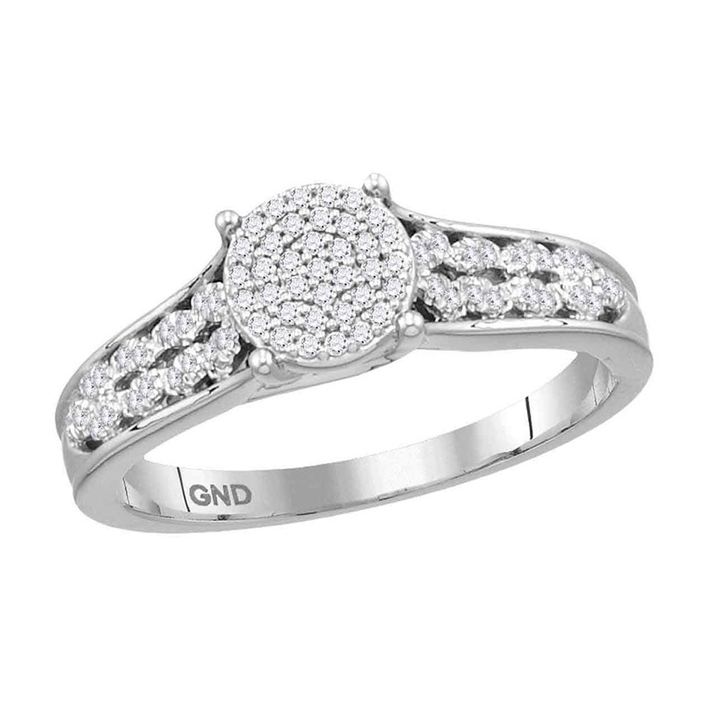 10kt White Gold Womens Round Diamond Circle Cluster Ring 1/5 Cttw