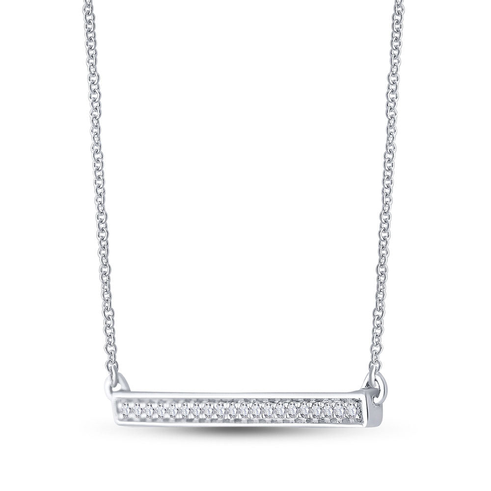 10kt White Gold Womens Round Diamond Bar Pendant Chain Necklace 1/10 Cttw