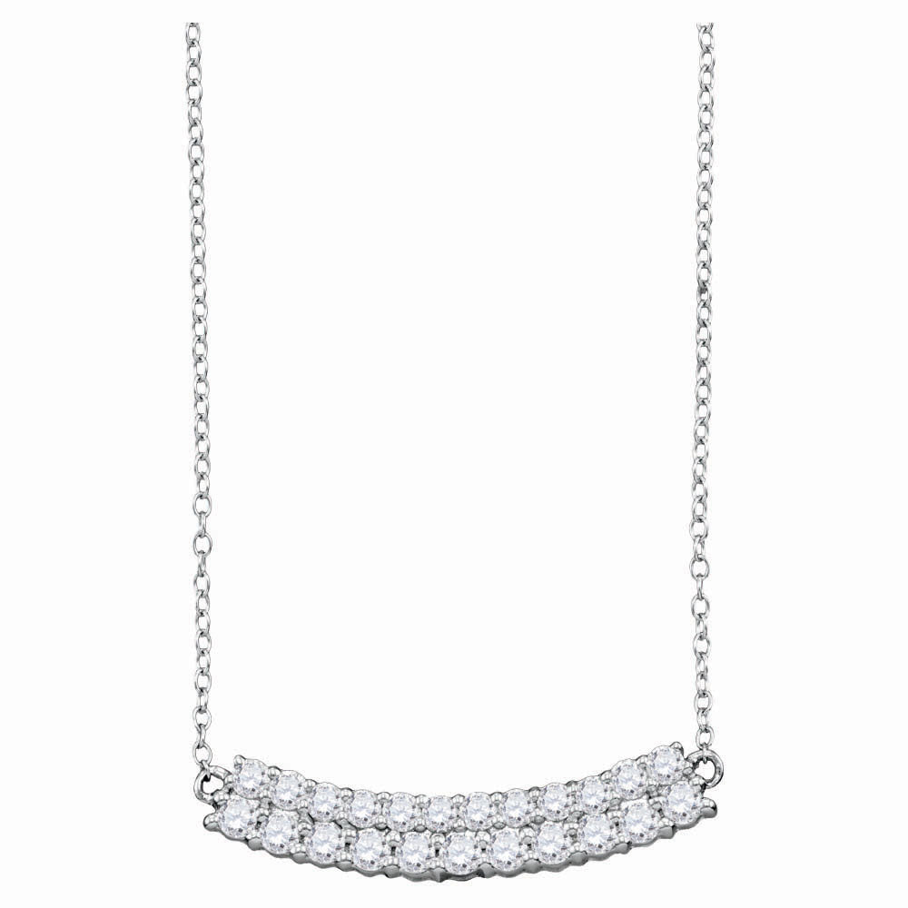 14kt White Gold Womens Round Diamond Curved Double Row Bar Necklace 1 Cttw