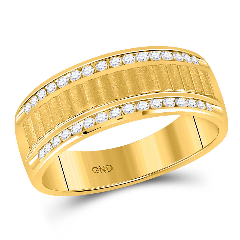 Gold Band Wedding Ring 1/3 Cttw Round Natural Diamond Mens (6.55 grams)