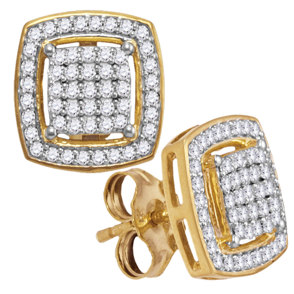 10kt Yellow Gold Womens Round Diamond Square Frame Cluster Earrings 1/3 Cttw