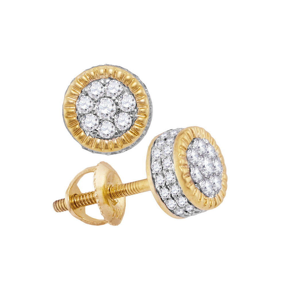 10kt Yellow Gold Round Diamond Fluted Flower Cluster Stud Earrings 3/4 Cttw