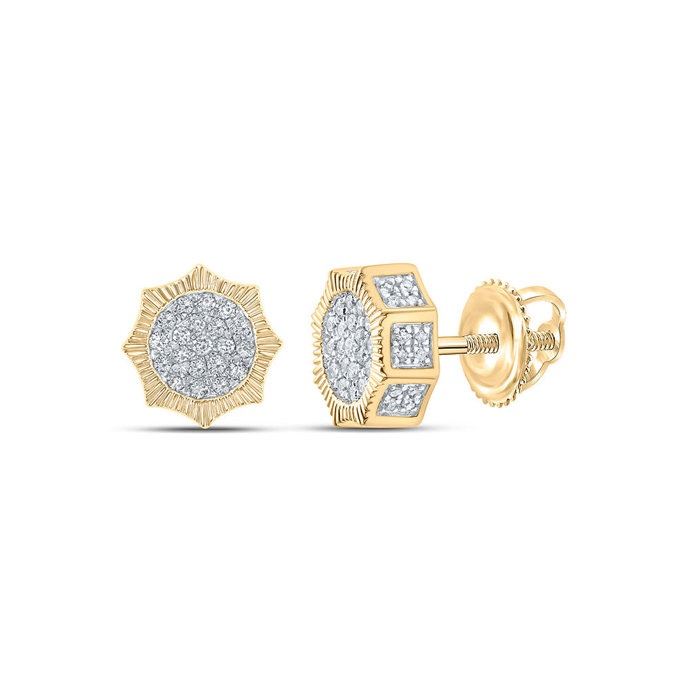 10kt Yellow Gold Round Diamond Starburst 3D Cluster Stud Earrings 3/4 Cttw