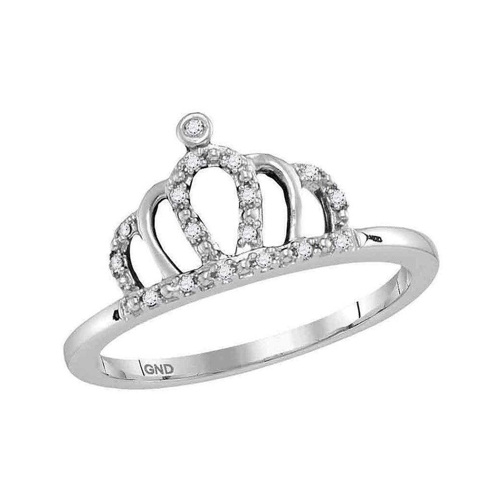 10kt White Gold Womens Round Diamond Crown Band Ring 1/20 Cttw