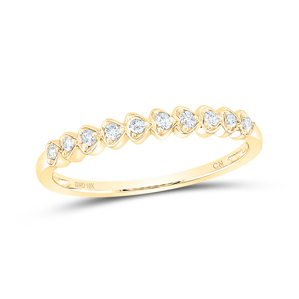 10kt Yellow Gold Womens Round Diamond Heart Stackable Band Ring 1/10 Cttw