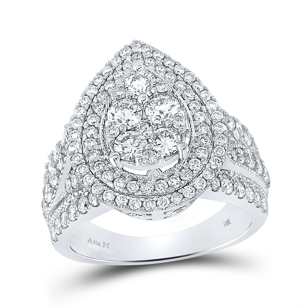Gold Teardrop Bridal Wedding Engagement Ring 2 Cttw Round Natural Diamond Womens