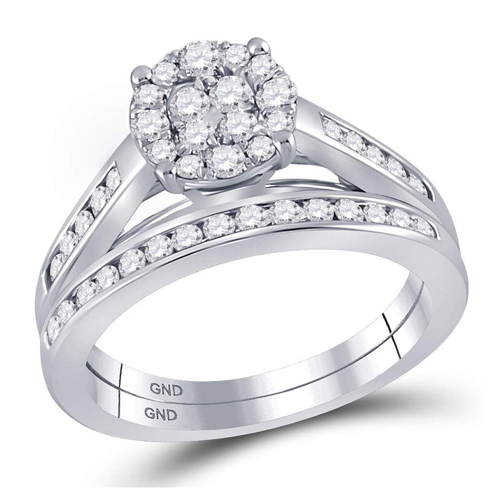 10kt White Gold Round Diamond Bridal Wedding Ring Band Set 3/4 Cttw
