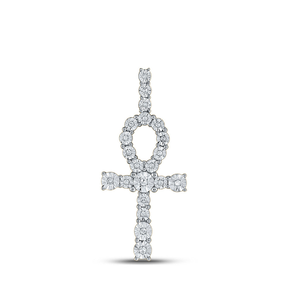 10kt Yellow Gold Mens Round Diamond Ankh Cross Charm Pendant 1/5 Cttw