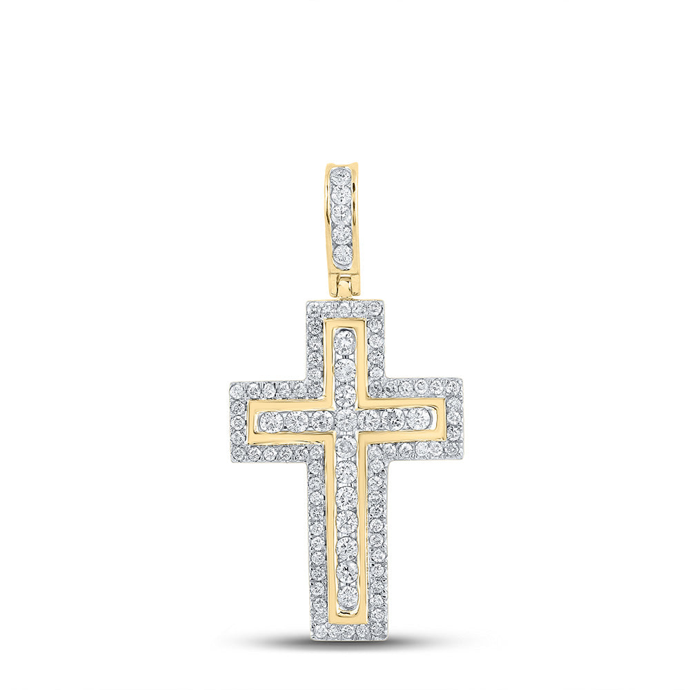 10kt Yellow Gold Womens Round Diamond Cross Pendant 1 Cttw