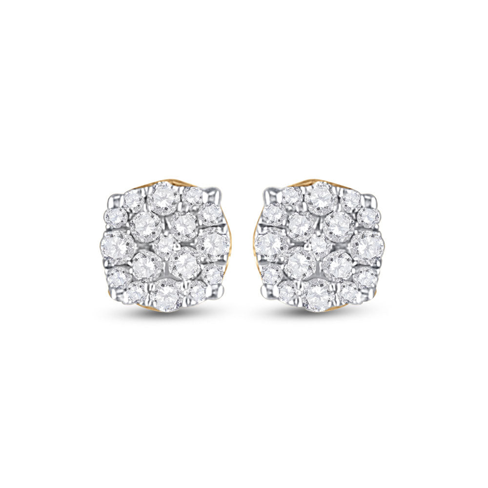 10kt Yellow Gold Mens Round Diamond Cluster Earrings 1/5 Cttw