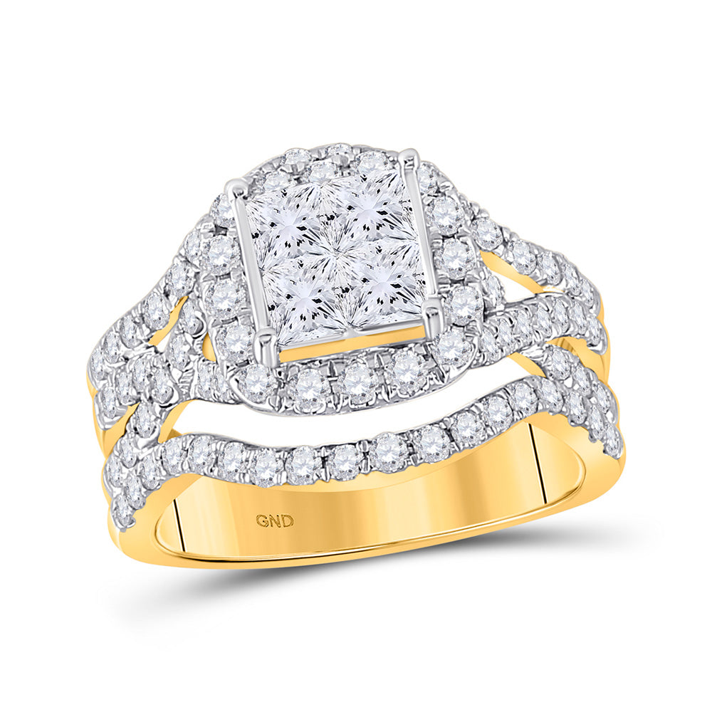 14kt Yellow Gold Princess Diamond Cluster Bridal Wedding Engagement Ring 2 Cttw