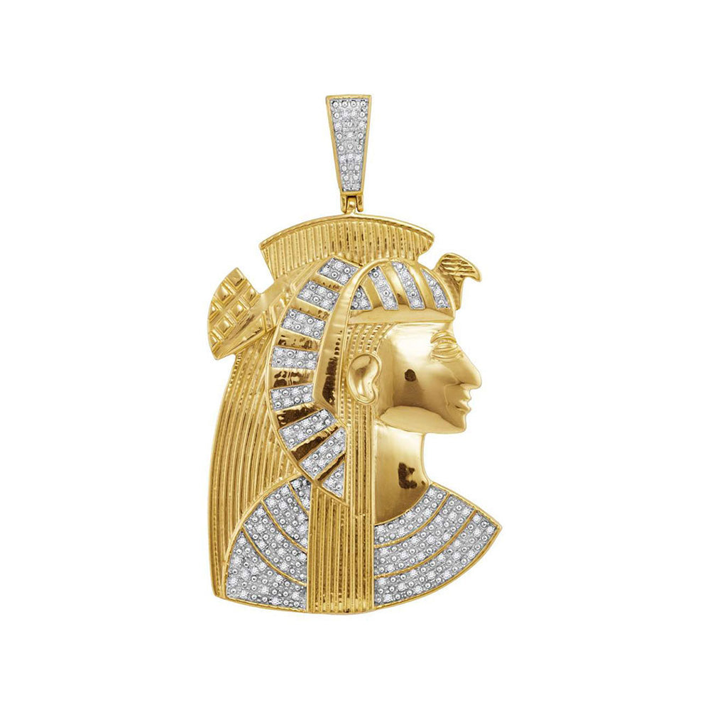 10kt Yellow Gold Mens Round Diamond Pharaoh Charm Pendant 3/8 Cttw