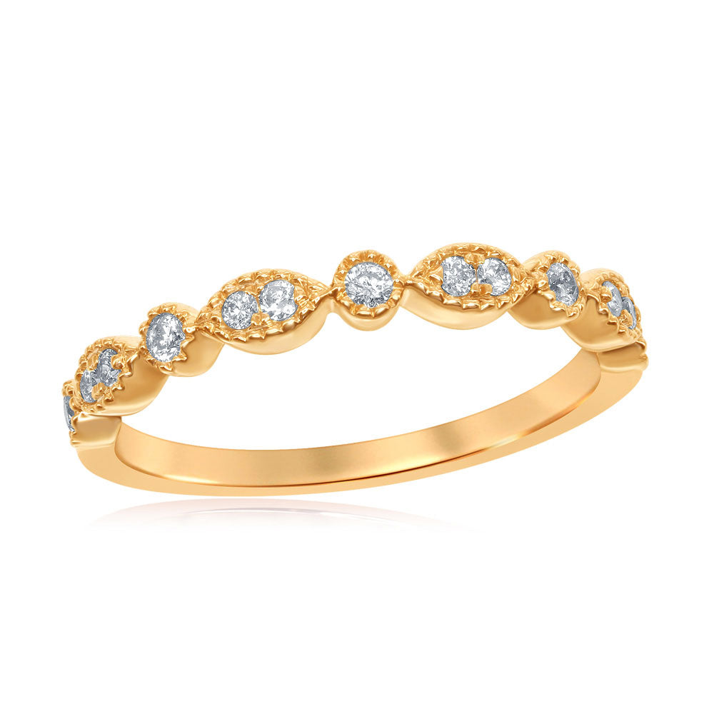 14kt Yellow Gold Womens Round Diamond Milgrain Stackable Band Ring 1/6 Cttw