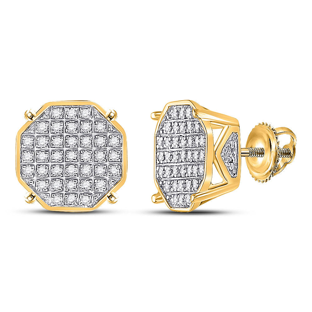 10kt Yellow Gold Round Diamond Octagon Cluster Earrings 1/4 Cttw