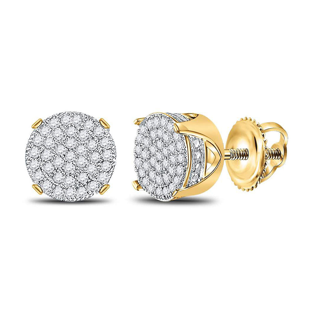 10kt Yellow Gold Round Diamond Circle Cluster Stud Earrings 1/4 Cttw