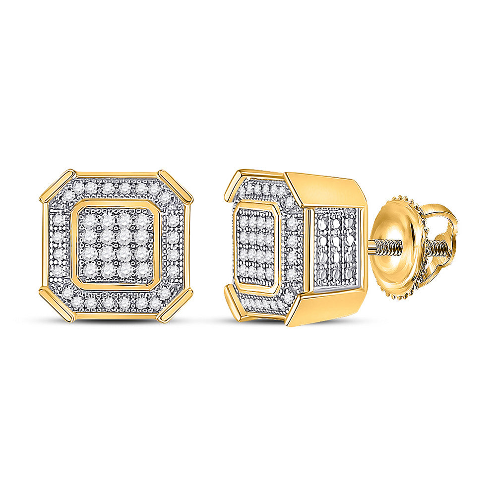 10kt Yellow Gold Round Diamond Square Cluster Earrings 1/4 Cttw