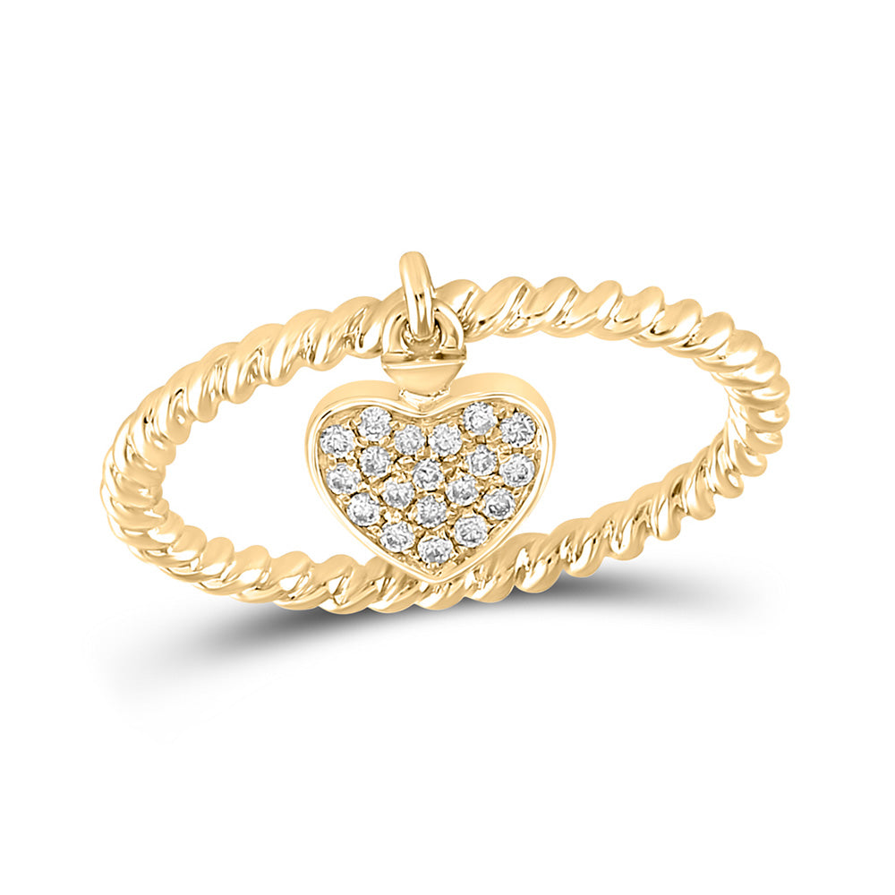 10kt Yellow Gold Womens Round Diamond Heart Dangle Stackable Band Ring 1/10 Cttw