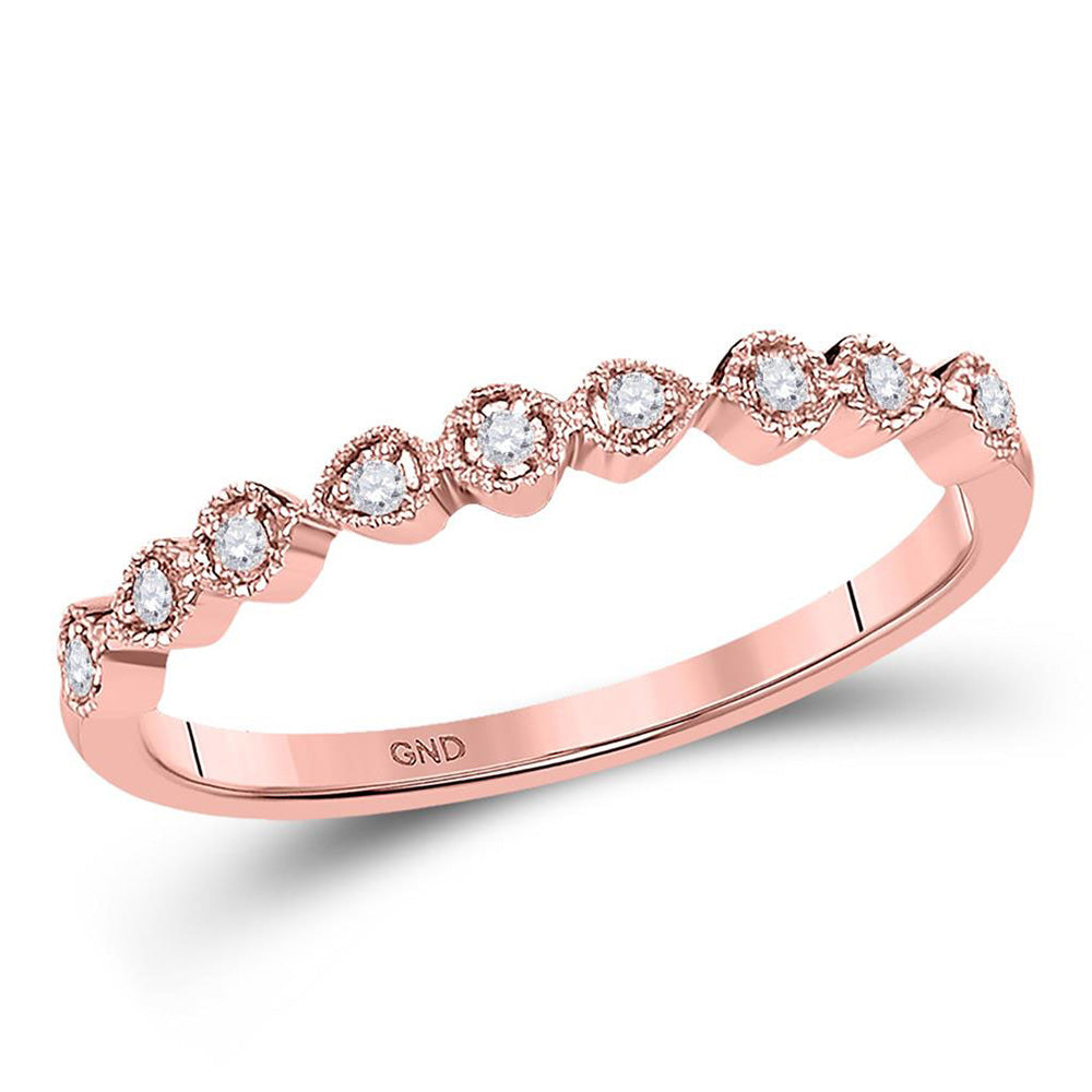 10kt Rose Gold Womens Round Diamond Stackable Band Ring 1/20 Cttw