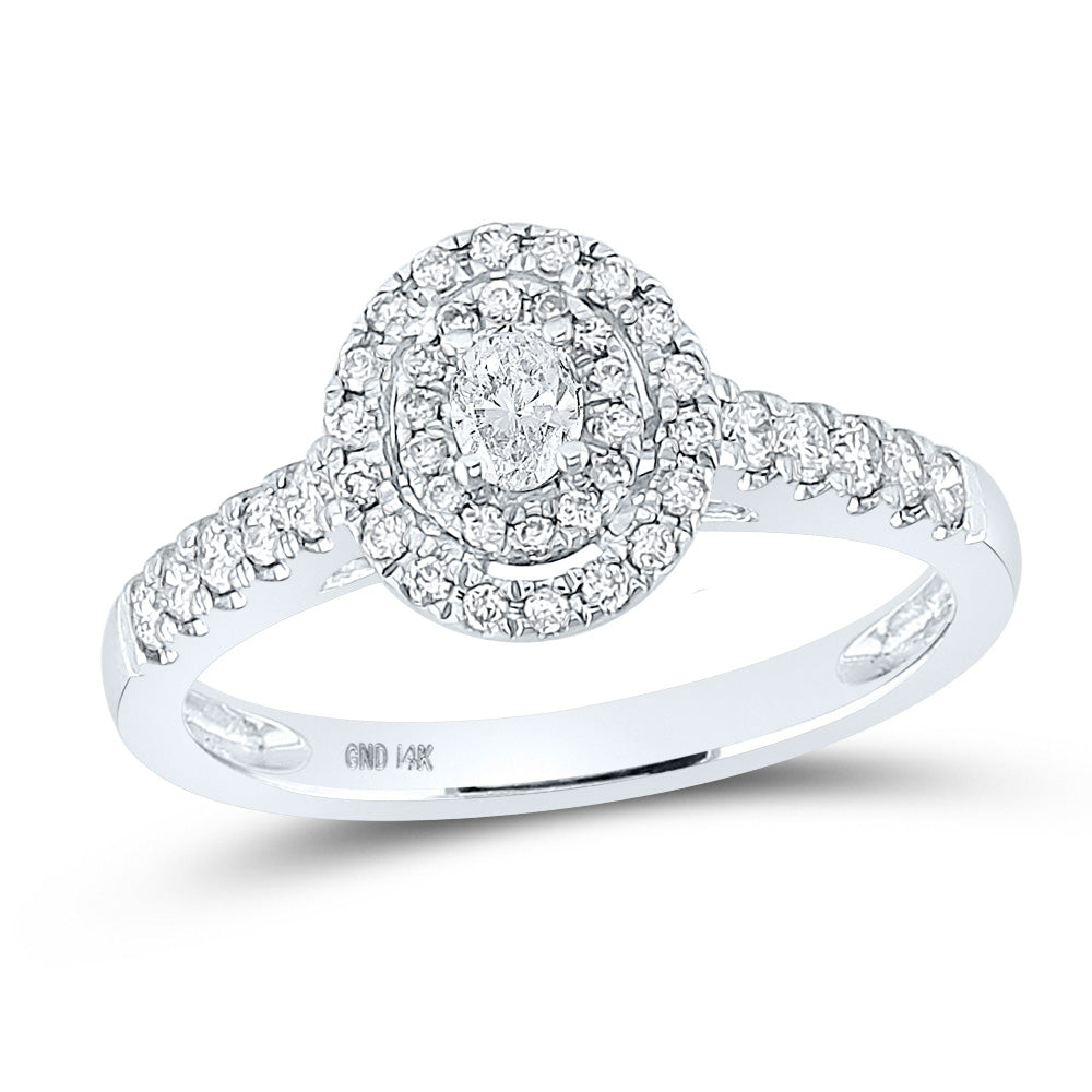 14kt White Gold Oval Diamond Halo Bridal Wedding Engagement Ring 1/2 Cttw