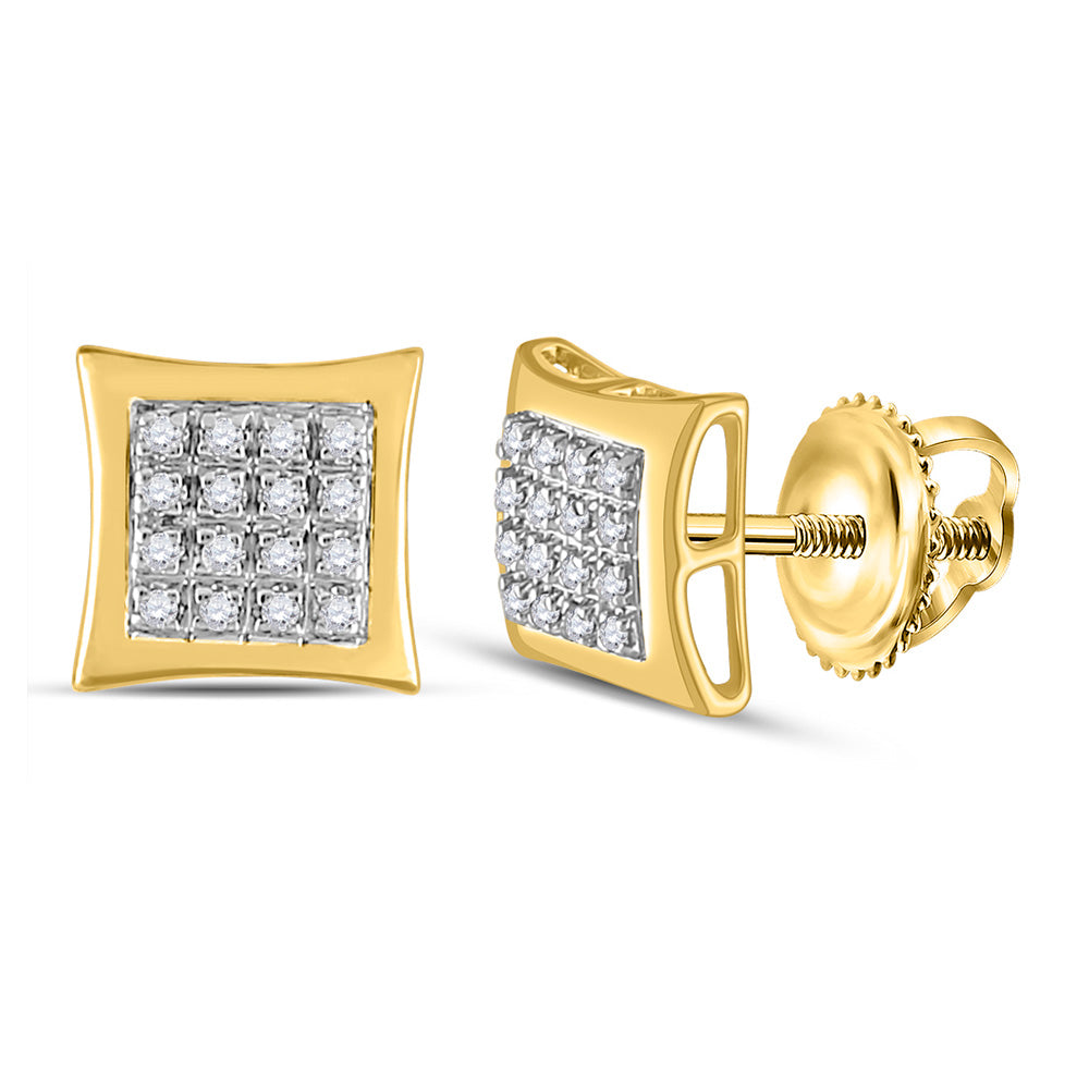 10kt Yellow Gold Round Diamond Kite Square Earrings 1/12 Cttw