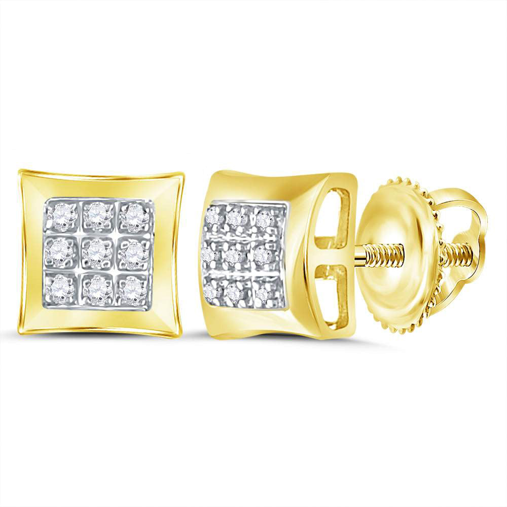 10kt Yellow Gold Mens Round Diamond Square Earrings 1/20 Cttw