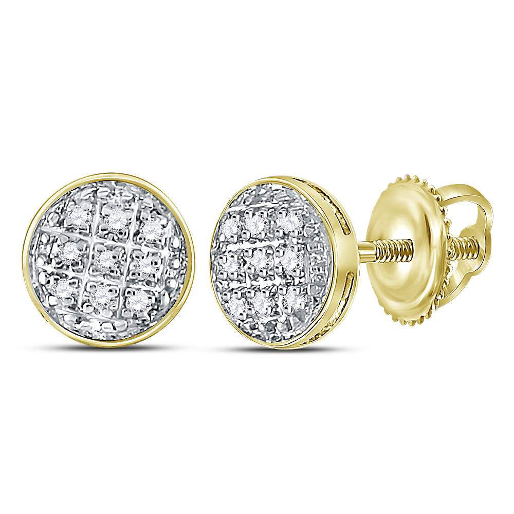 10kt Yellow Gold Mens Round Diamond Circle Earrings 1/20 Cttw
