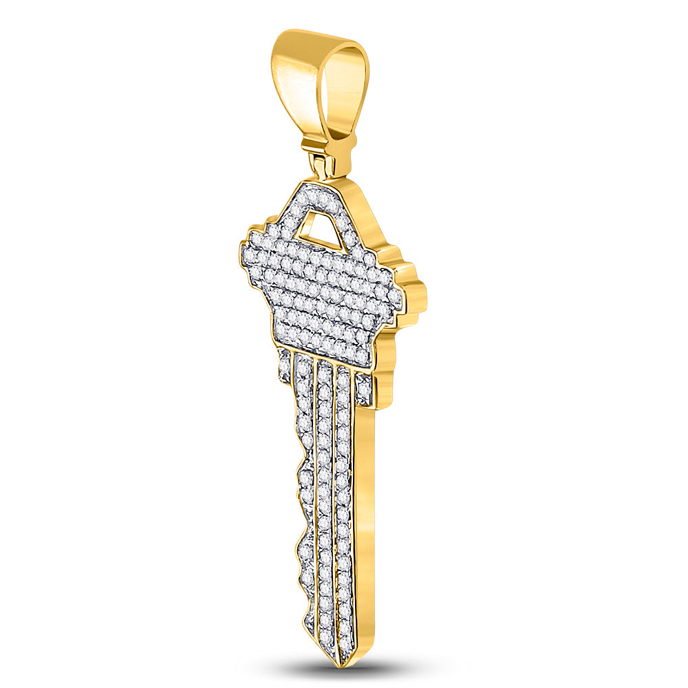 10kt Yellow Gold Mens Diamond Key Charm Fashion Pendant 5/8 Cttw