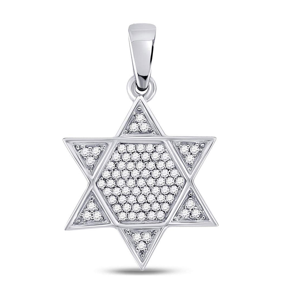 10kt White Gold Mens Round Diamond Star Magen David Jewish Charm Pendant 1/5 Cttw