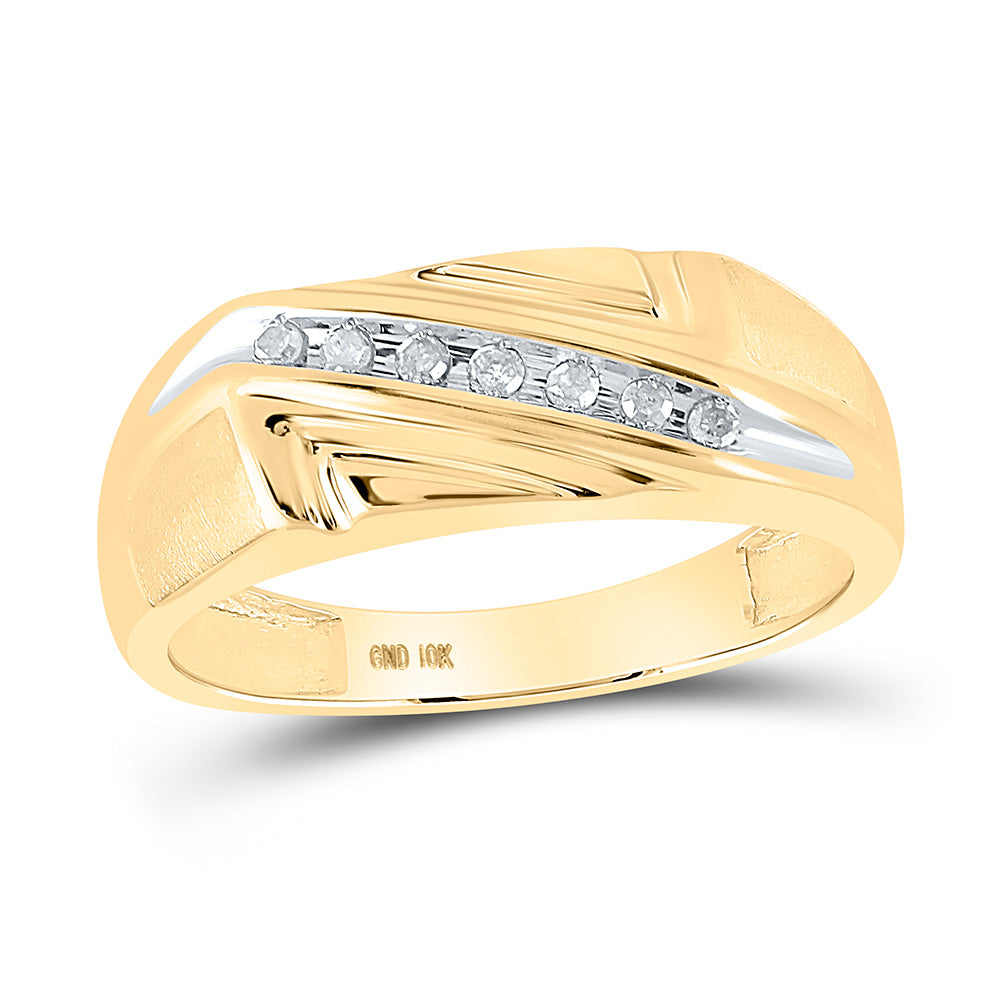 10kt Yellow Gold Mens Round Diamond Wedding Diagonal Row Band Ring 1/8 Cttw