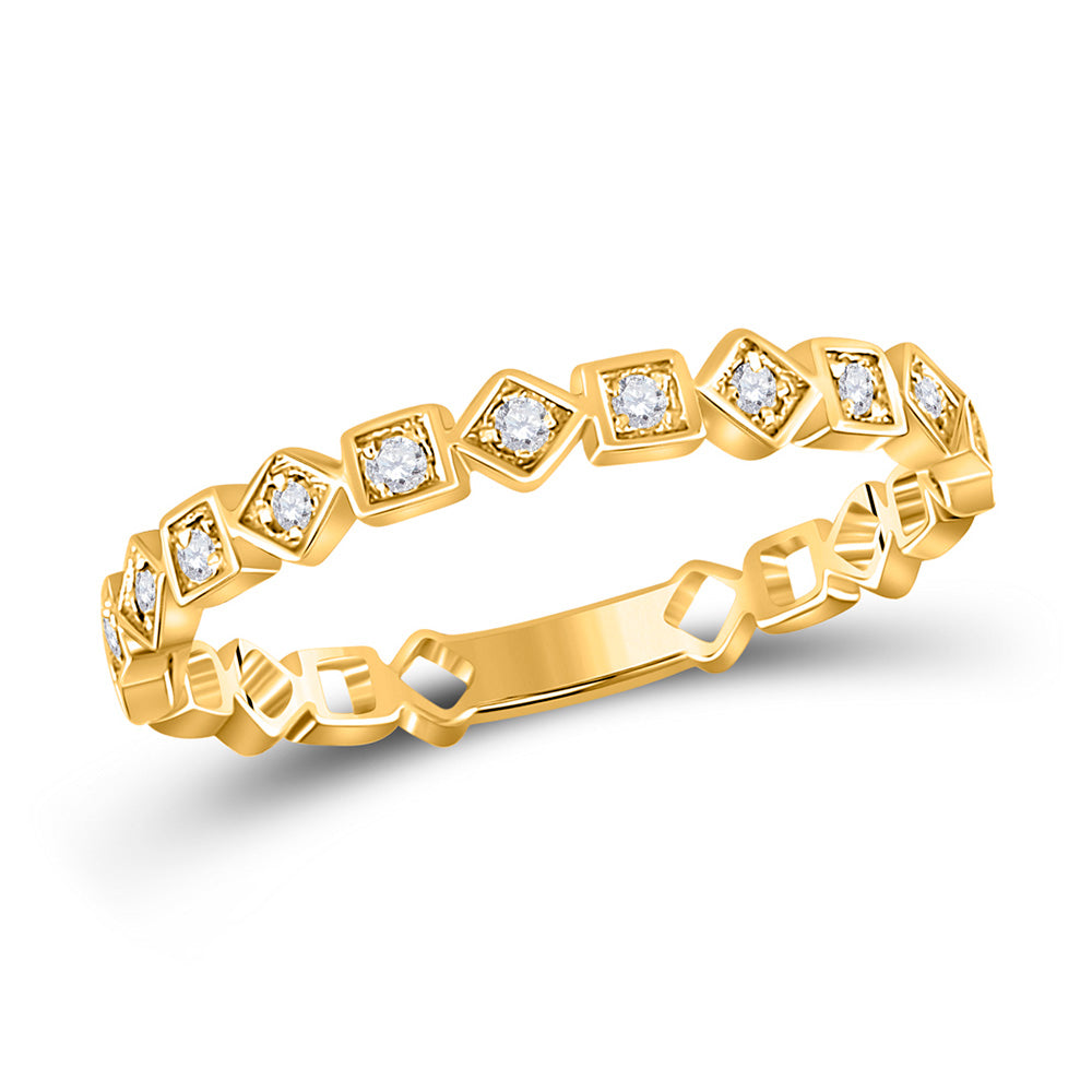 10kt Yellow Gold Womens Round Diamond Squares Stackable Band Ring 1/10 Cttw