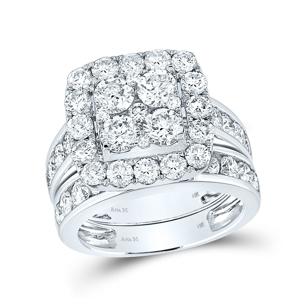 14kt White Gold Round Diamond Bridal Wedding Ring Band Set 4-1/4 Cttw