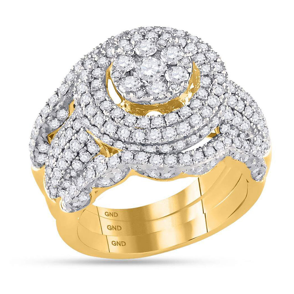 14kt Yellow Gold Round Diamond Cluster Bridal Wedding Ring Band Set 2-1/2 Cttw