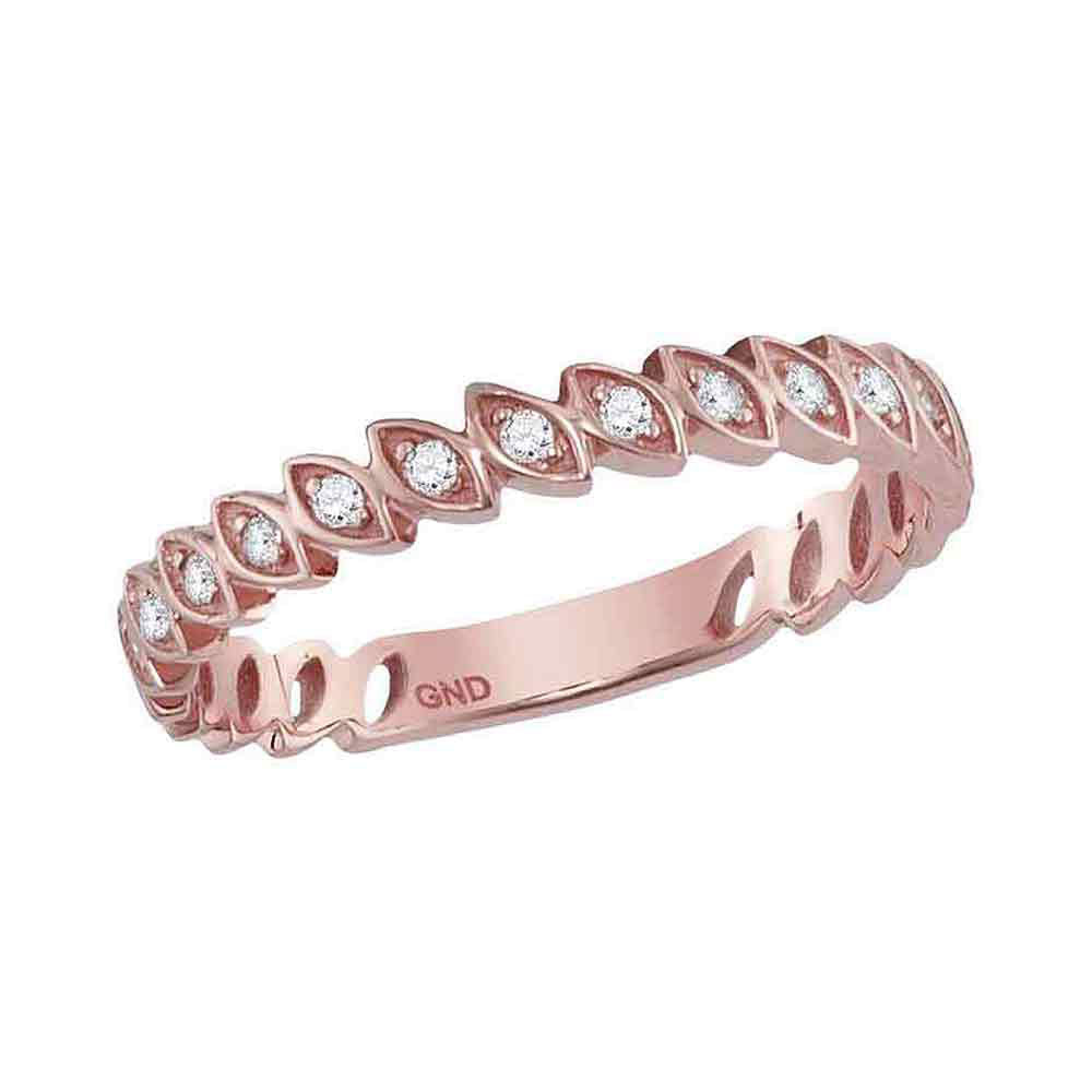 10kt Rose Gold Womens Round Diamond Marquise Shape Stackable Band Ring 1/10 Cttw